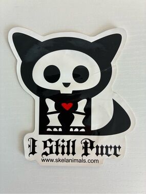 Skelanimals Black & White Cat Sticker with Red Heart